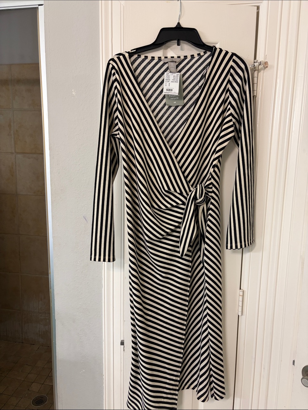 H&M Black and White Striped Wrap Dress